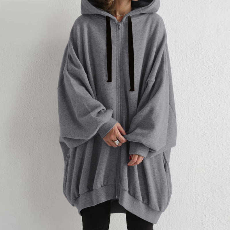 Women's Oversized Zip-Up Fleece Hoodie Solid Casual