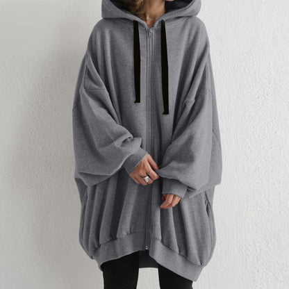 Women's Oversized Zip-Up Fleece Hoodie Solid Casual