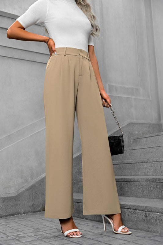 Women's High-Waist Wide-Leg Suit Pants - Elegant Office Trousers