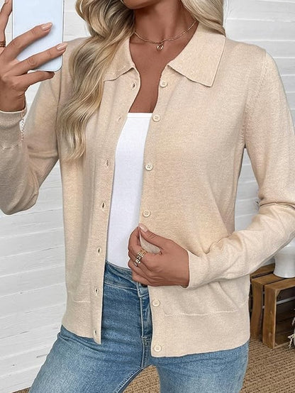 Women's Collared Button Down Fitted Knit Cardigan