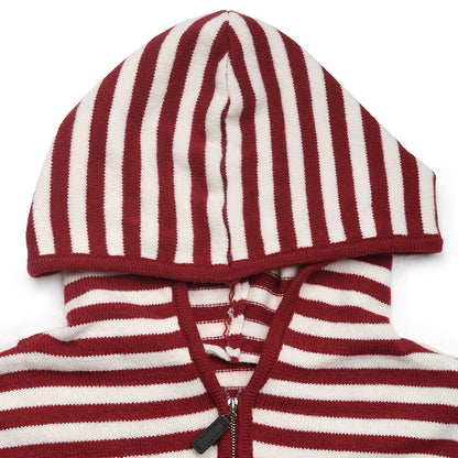 Women's V-neck Striped Christmas Hooded Sweater