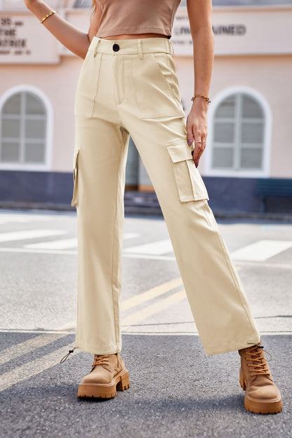 Women's High-Waisted Cargo Pants - Utility Workwear with Pockets
