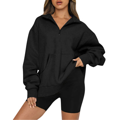 Oversized Half Zip Fleece Pullover Sweatshirt with Pocket