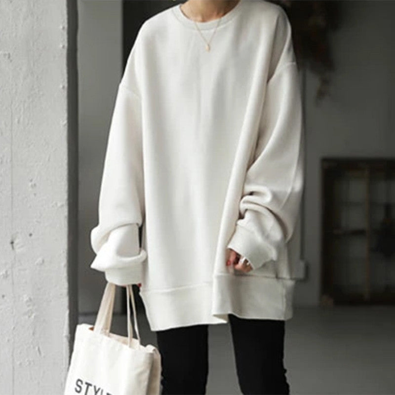Oversized Crewneck Sweatshirt Women Solid Casual Loose Fit