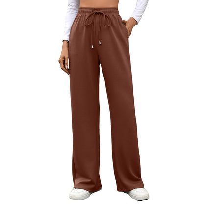 Womens Wide Leg Pants Elastic Waist Drawstring Pockets