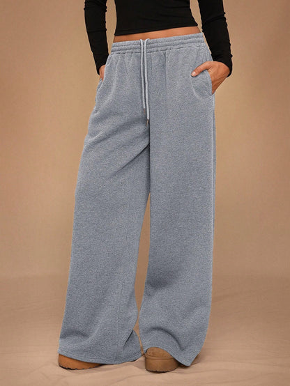Women Fleece Wide Leg Sweatpants Drawstring Lounge Pants