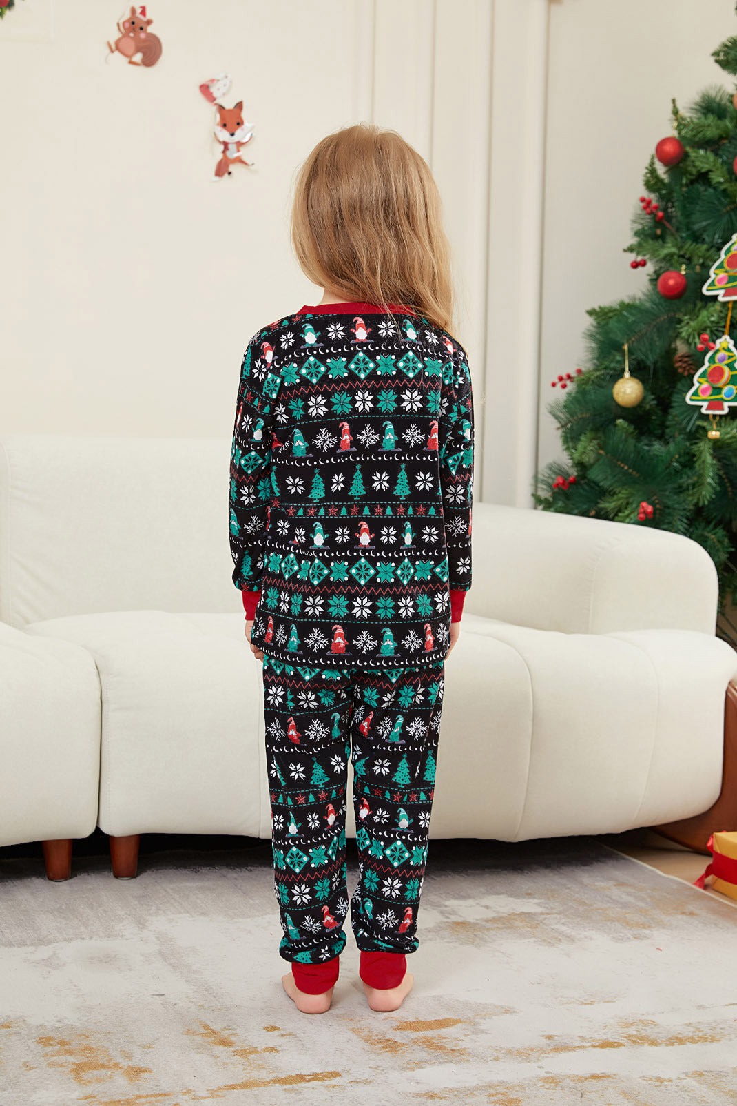 Christmas Tree Striped Full Flower Parent-child Dress Printed Christmas Pajamas