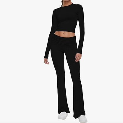 Y2K Long Sleeve Crop Top & Flare Pants Two Piece Set