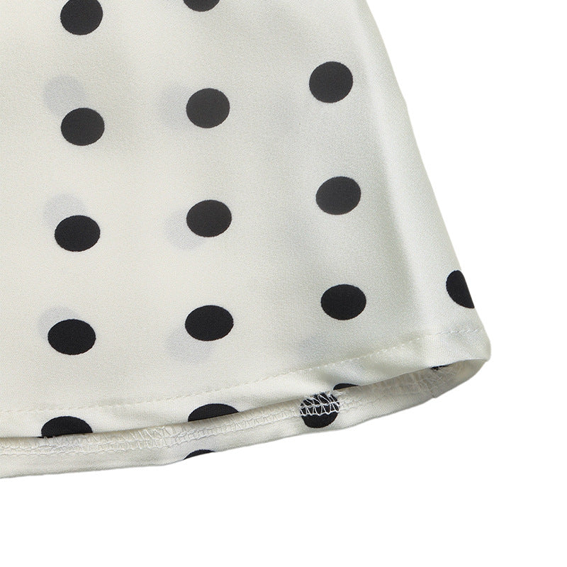 Polka Dot Satin Midi Skirt Mermaid Hem A Line