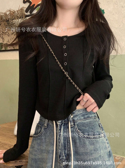 Women's Corset Long Sleeve Crop Top Button Front Fitted