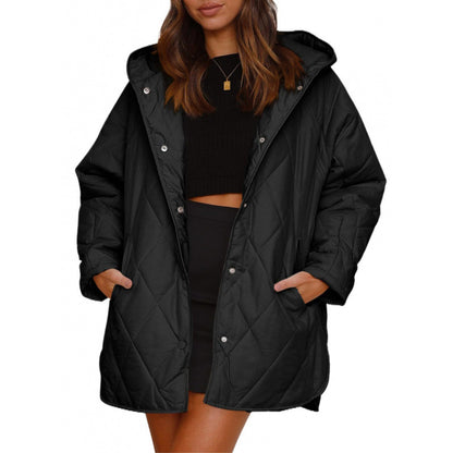Women's Hooded Quilted Mid-Length Lightweight Winter Jacket