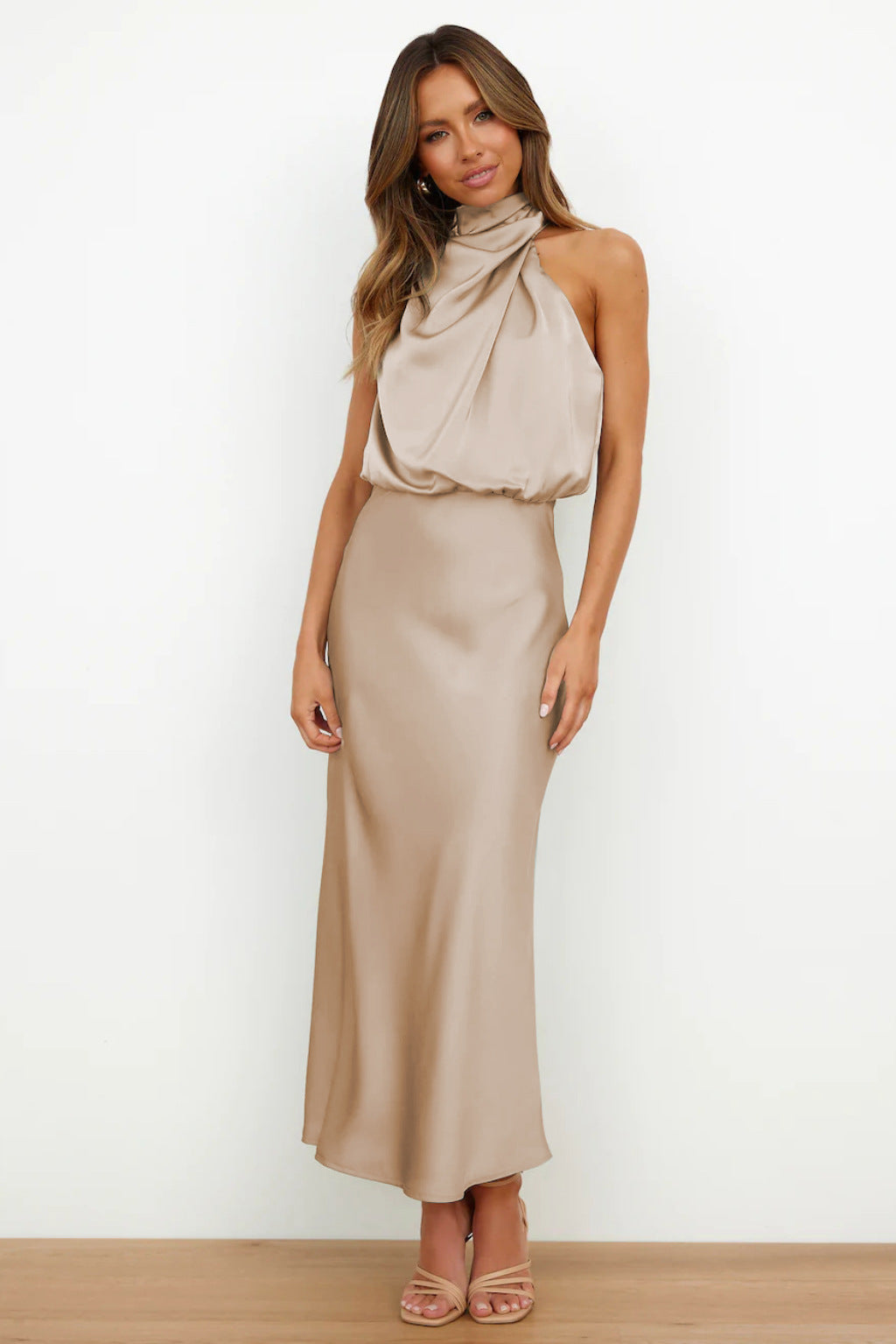 Satin Sleeveless Dress, Elegant Celebrity Evening Dress