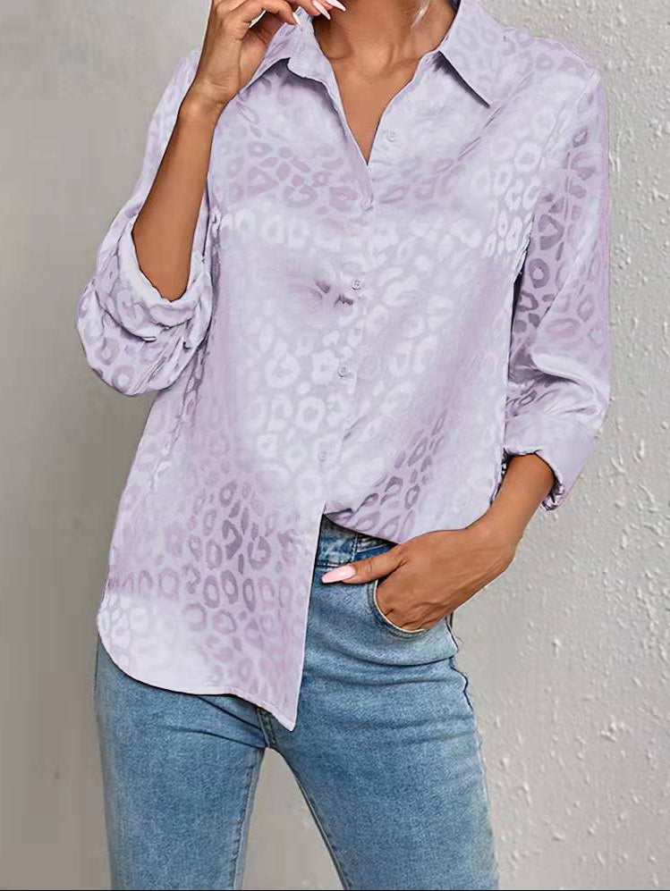 Women's Leopard Jacquard Button Down Shirt Long Sleeve