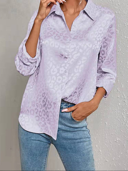 Women's Leopard Jacquard Button Down Shirt Long Sleeve