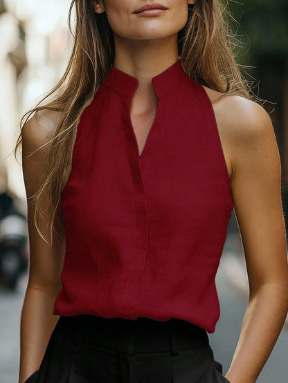 Mock Neck Sleeveless Halter Blouse Elegant Workwear Top