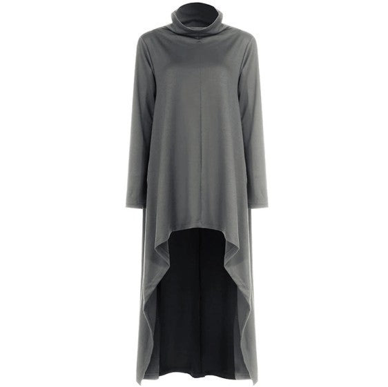 Women's Oversized Turtleneck Maxi Dress Asymmetric Hem