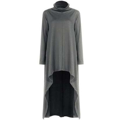 Women's Oversized Turtleneck Maxi Dress Asymmetric Hem
