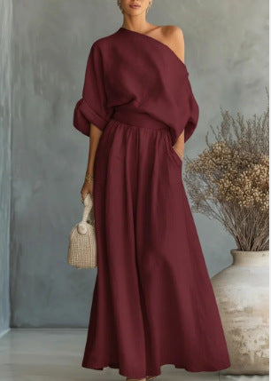 Women's One Shoulder Top Wide Leg Pants Matching Set