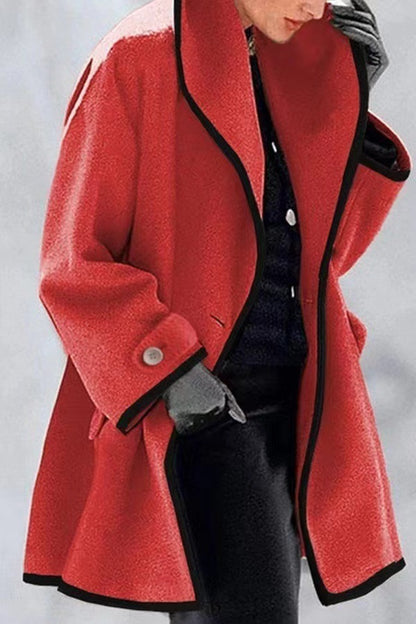Women's Plus Size Winter Wool Coat Contrast Trim