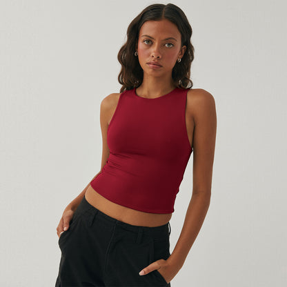 Sexy Exposed Navel Sleeveless Crew Neck Vest