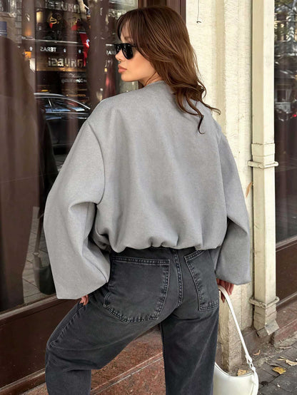 Womens Oversized Streetwear Zip Up Bomber Jacket