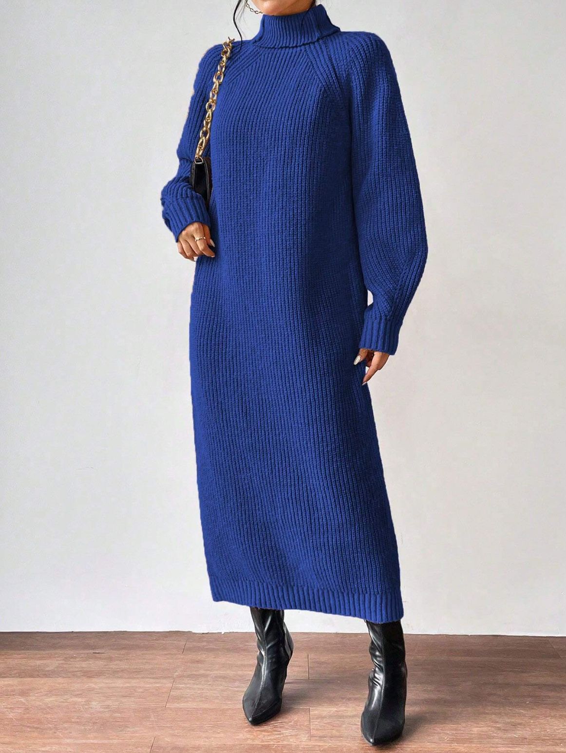 Ribbed Turtleneck Maxi Sweater Dress
