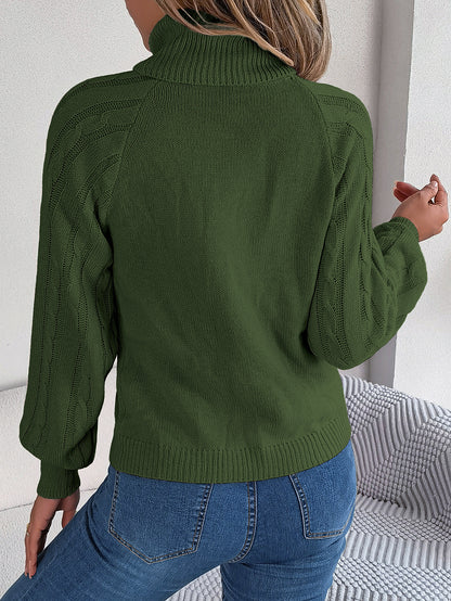 2025 Fall Winter Buttoned Cable Knit Turtleneck Sweater