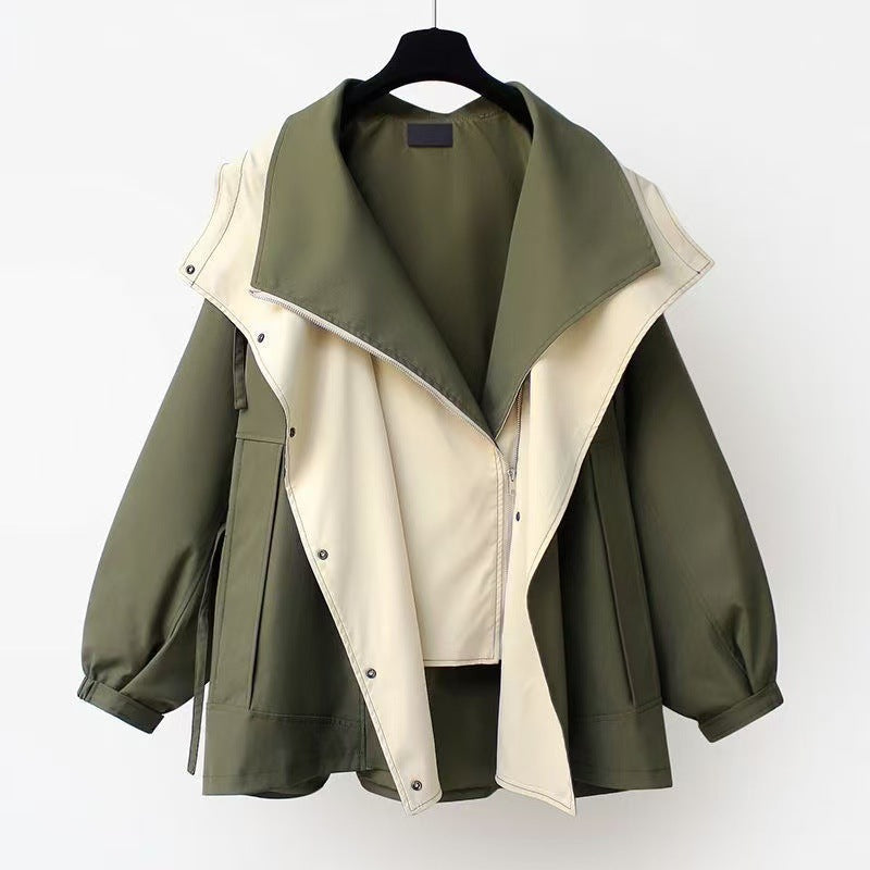 Women's Oversized Colorblock Hooded Zip Up Jacket