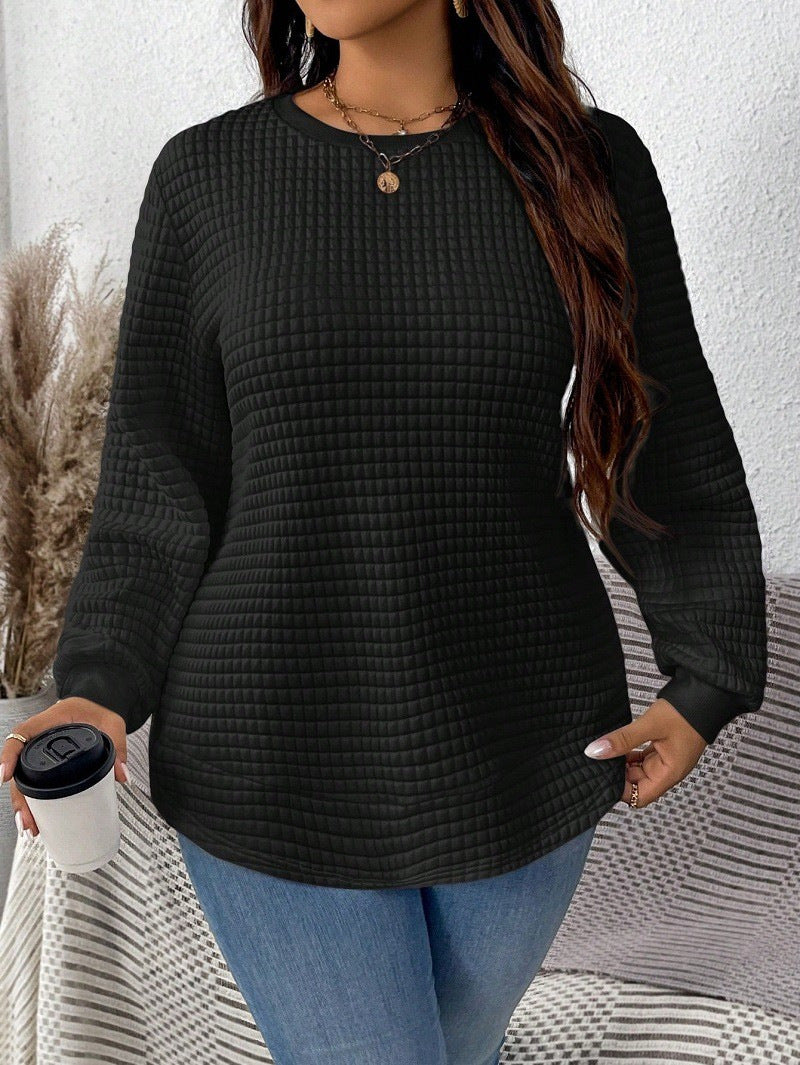 Plus Size Waffle Knit Crew Neck Tunic Sweatshirt