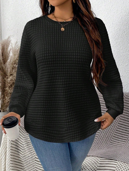 Plus Size Waffle Knit Crew Neck Tunic Sweatshirt