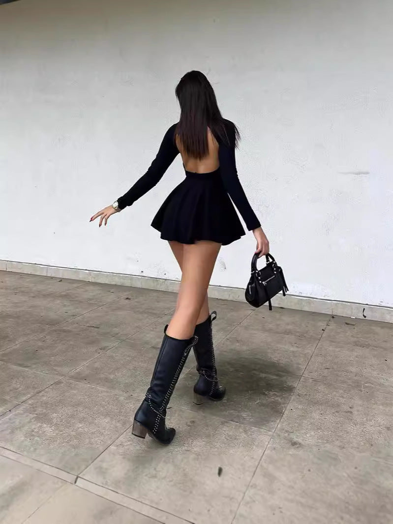 Sexy V-Neck Cutout Long Sleeve Mini Dress