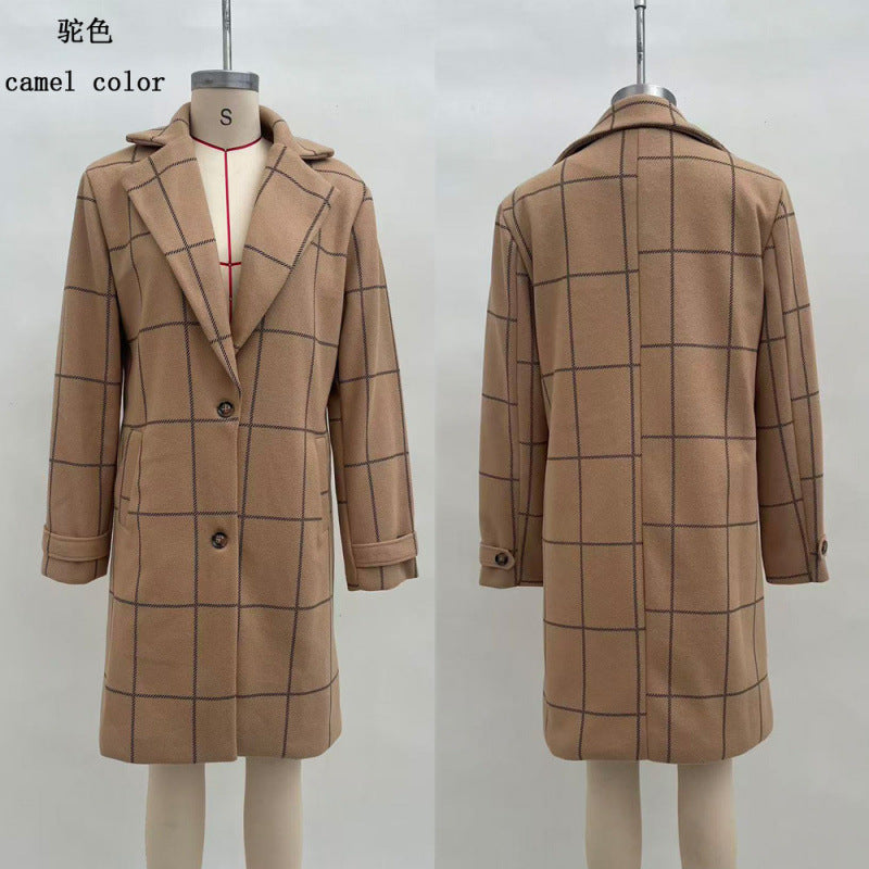 Women's Vintage Plaid Lapel Coat Winter Mid-Length
