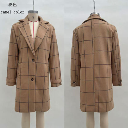 Women's Vintage Plaid Lapel Coat Winter Mid-Length
