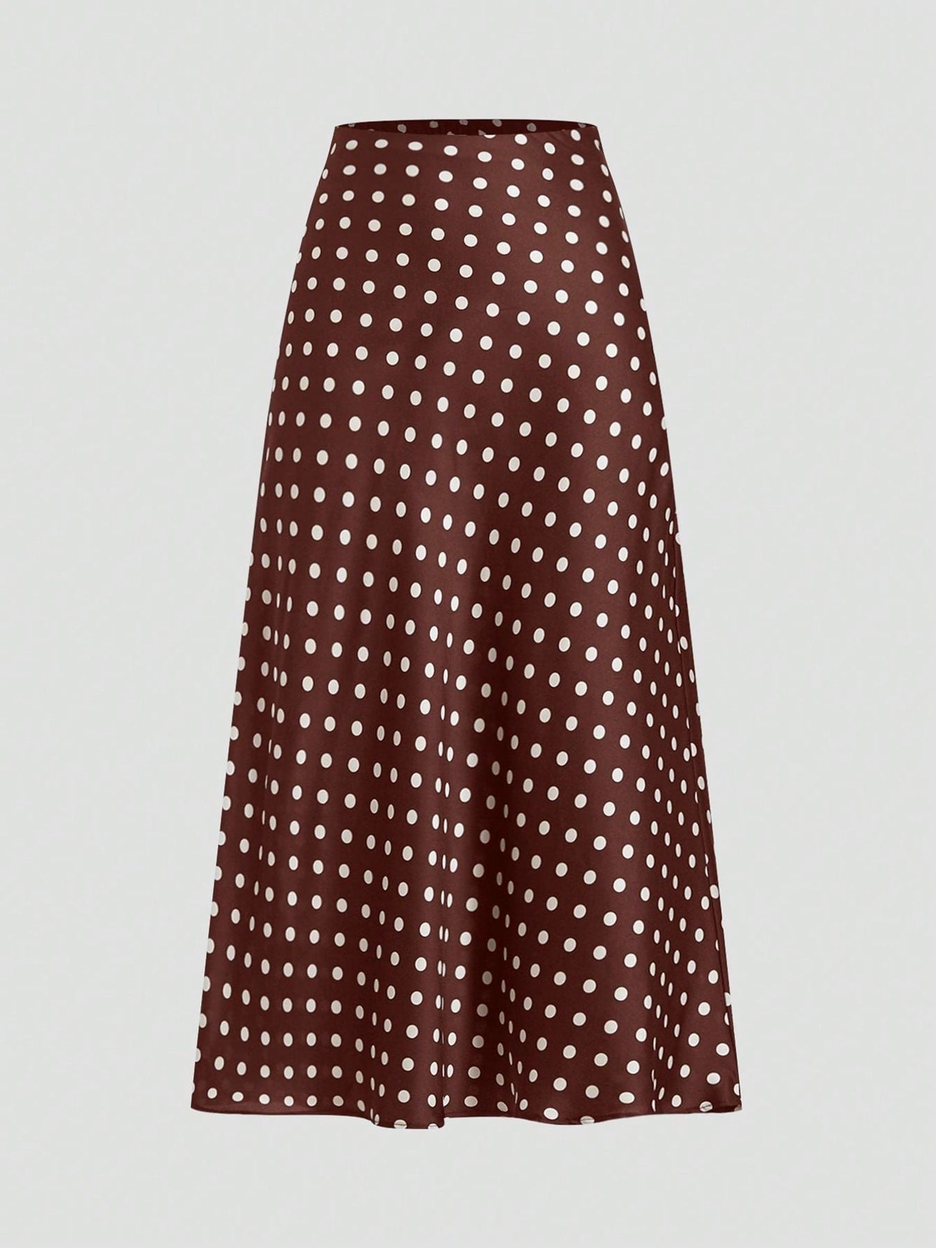 Polka Dot Satin A-Line Skirt Trendy Zip Midi Dress