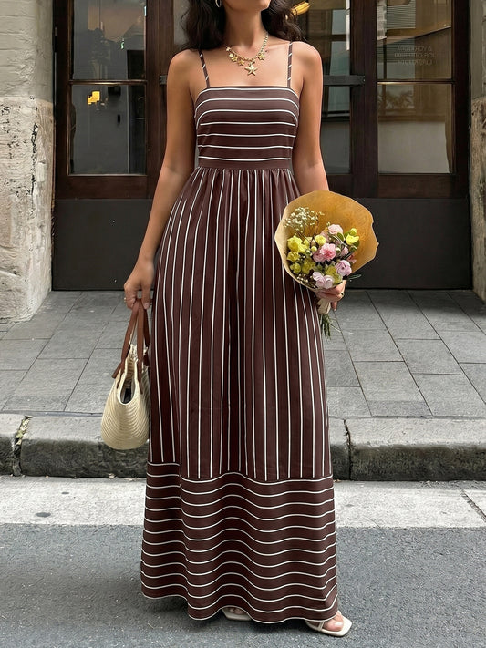 Striped Backless Maxi Dress Boho Resort Vacation Dress
