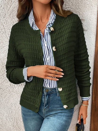 Classic Knit Button Cardigan Sweater with Textured Pattern
