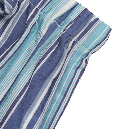 Blue Striped Drawstring Wide Leg Pants Casual Summer Trousers