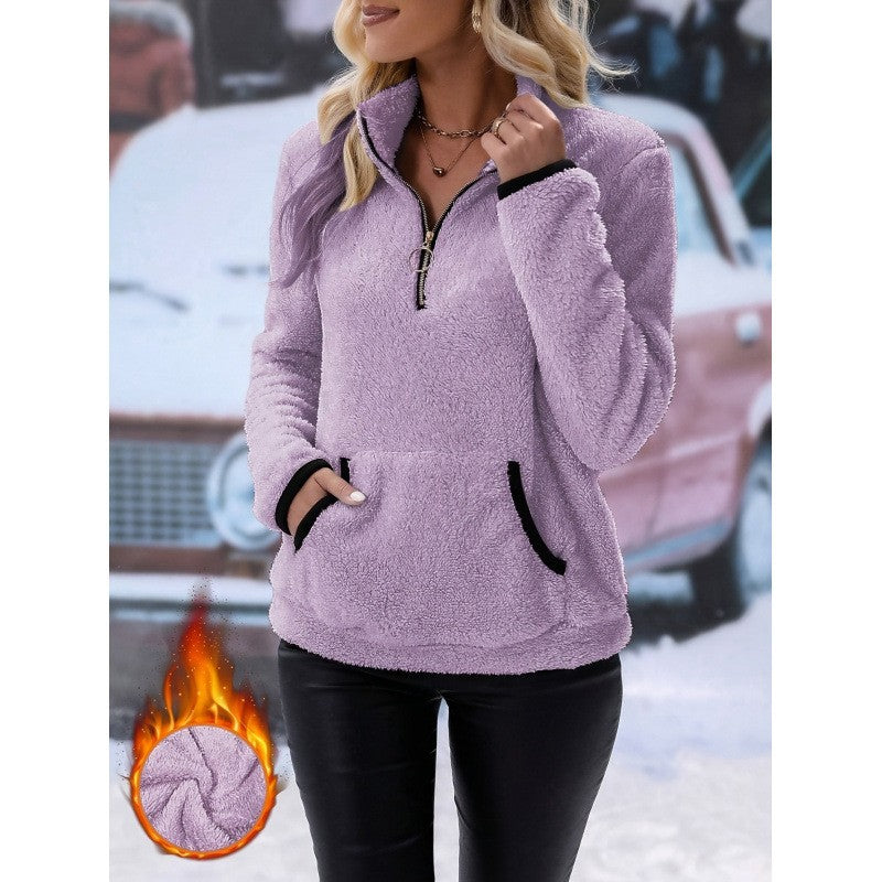 Women's Cozy Sherpa Quarter Zip Fleece Pullover Pocket