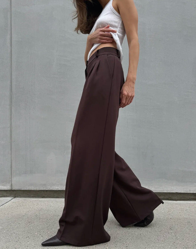 Women's Mocha Brown Pleated High Waist Wide Leg Trousers