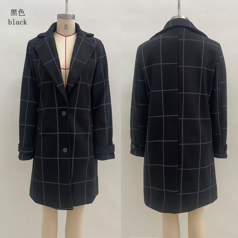 Women's Vintage Plaid Lapel Coat Winter Mid-Length