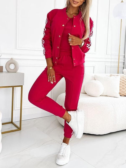 Women 3 Piece Tracksuit Jacket Vest Pants Set