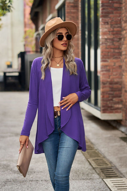 Women's Open Front Long Sleeve Solid Cardigan Sweater