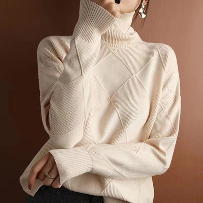 Chunky Turtleneck Sweater Diamond Pattern Pullover