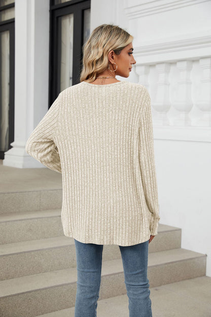 Soft Ribbed Button-Down Knit Cardigan for Fall & Winter