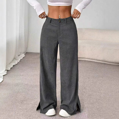 Women's Corduroy Wide Leg Pants Split Hem Casual Trousers