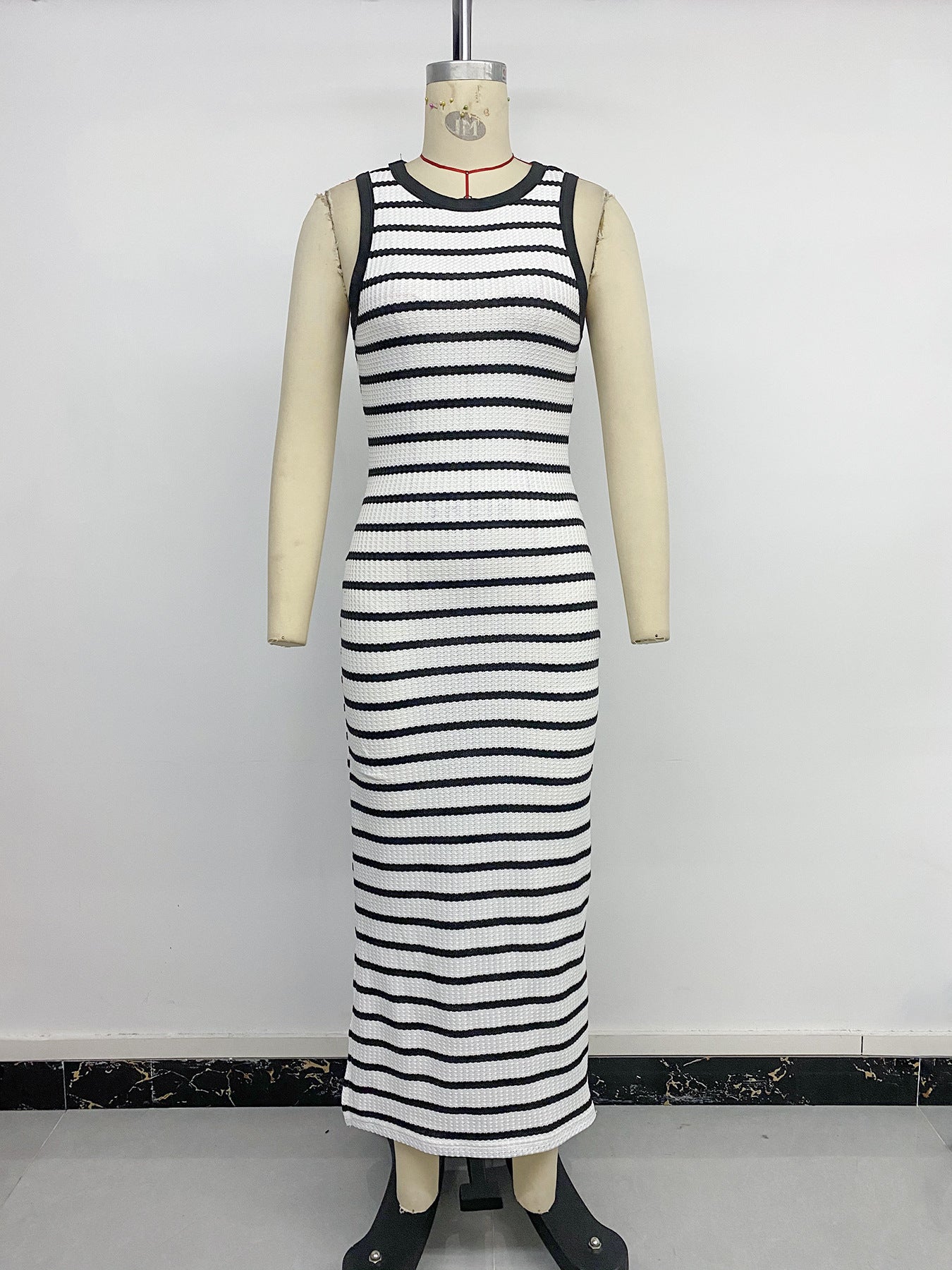 Striped Sleeveless Bodycon Midi Dress Side Slit Casual Summer