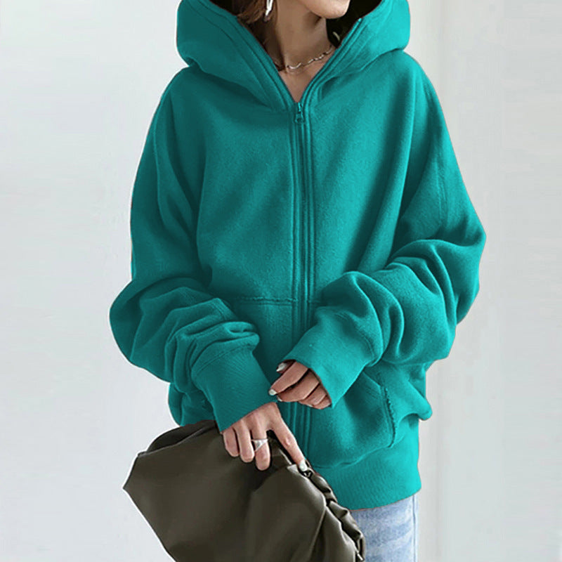 Womens Oversized Zip Up Fleece Hoodie Jacket