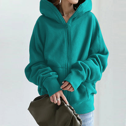 Womens Oversized Zip Up Fleece Hoodie Jacket