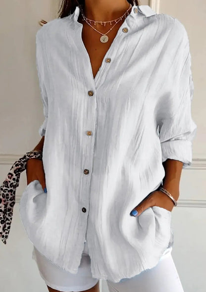 Women's Oversized Pleated Button Down Long Sleeve Shirt