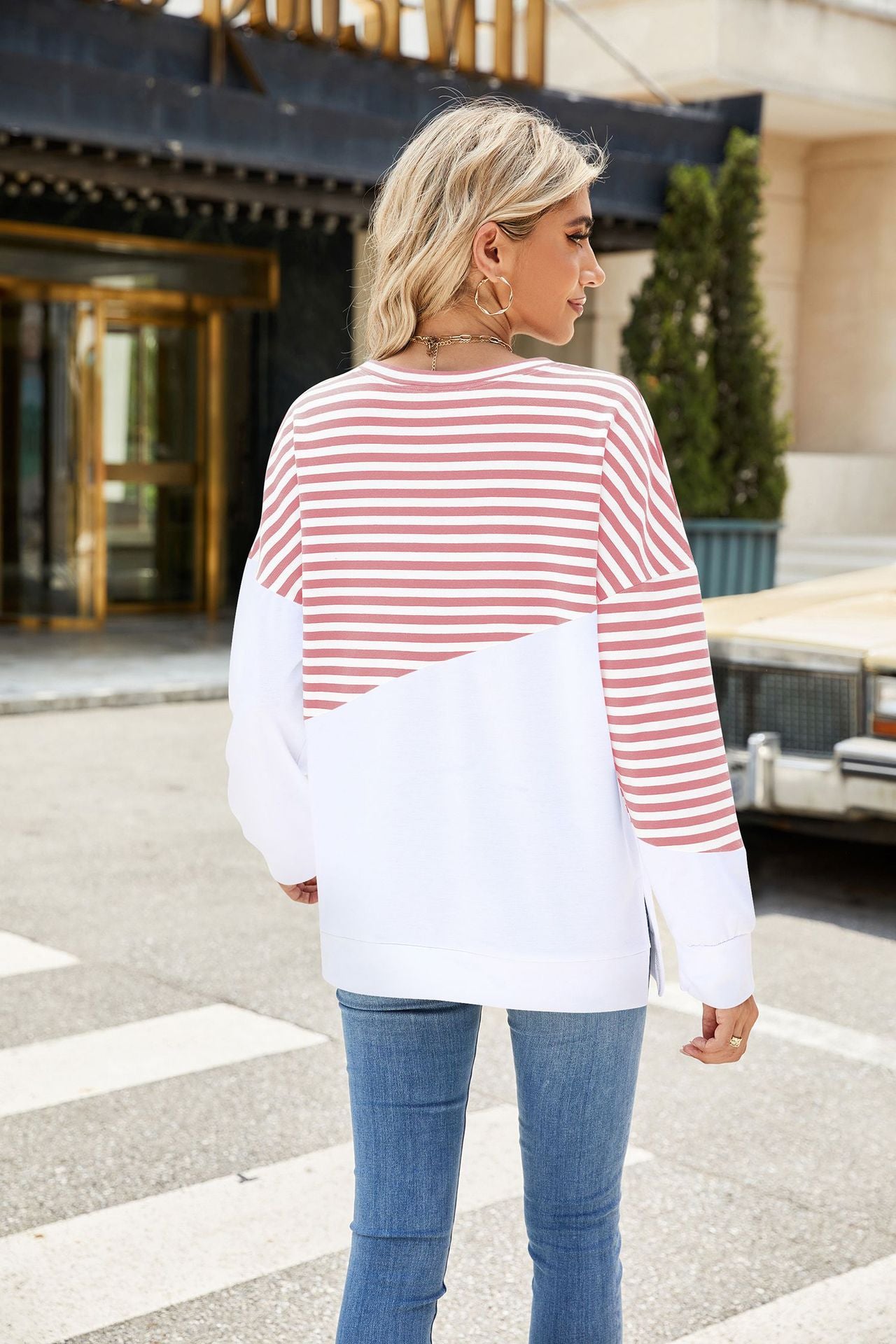 Women's Colorblock Striped Crewneck Sweatshirt Oversized
